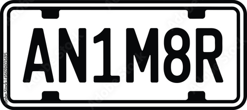 License plate with alphanumeric characters black white