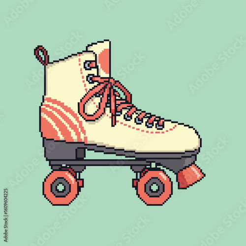 Pixel Art Roller Skate with Coral Accents.