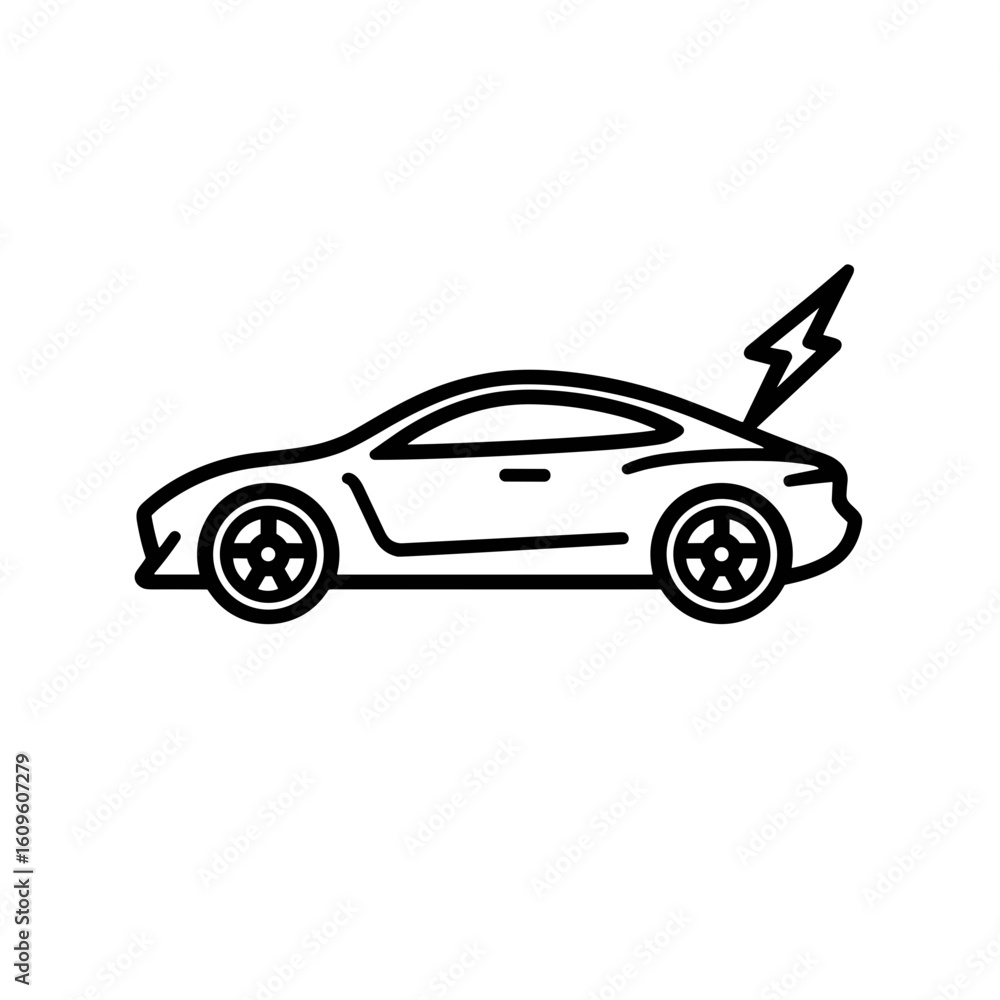 Obraz premium Electric sports car icon with lightning bolt, vector illustration 