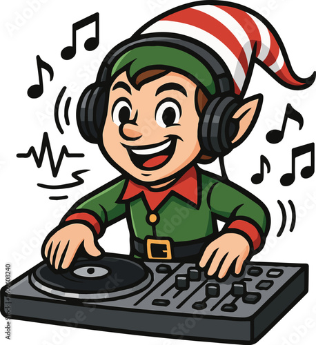 Cute dj boy on music flat vector icon illustration for sticker, logo, book, t-shirt and more print or digital design