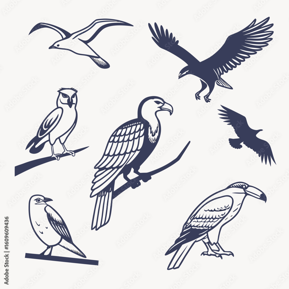 Obraz premium A cohesive set of vector bird icons for design projects