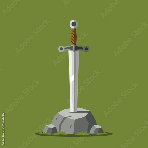 Sword in Stone Illustration Medieval Weaponry Concept.