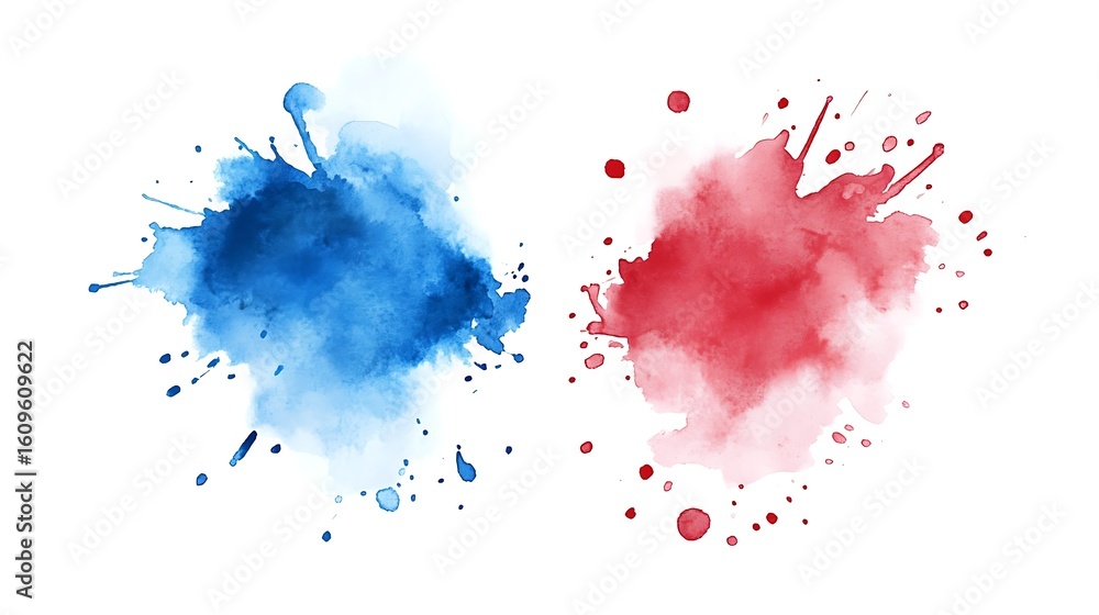 Abstract Red and Blue Watercolor Splashes: Artistic Design Element Abstract Red and Blue Watercolor Splashes: Artistic Design Element