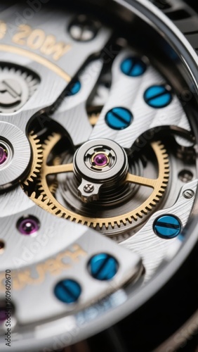 Wallpaper Mural Close-up of a Mechanical Watch Movement with Intricate Gears and Blue Accents Torontodigital.ca