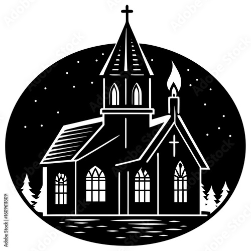 Church with Candlelight AI vector format, perfect for digital use, religious graphics, and spiritual microstock content.