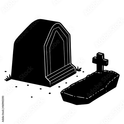 Tomb with Stone Rolled in Front AI vector format, perfect for digital use, religious graphics, and spiritual microstock content.