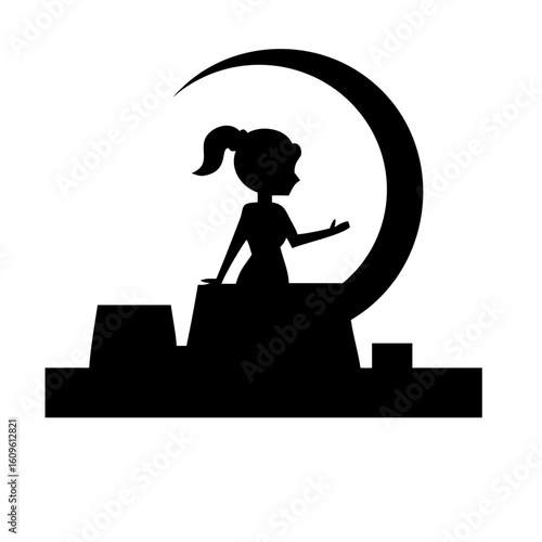 Silhouette of Girl on Rooftop at Sunset