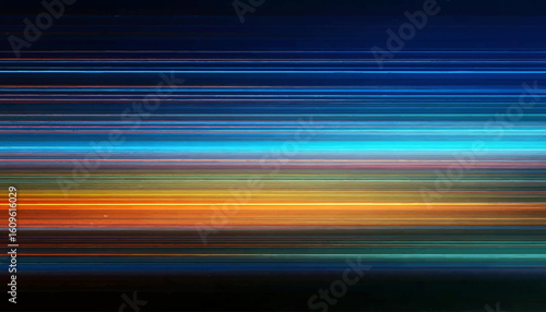 Motion light effect for banners. Blue lines the effect of speed on a blue and orange yellow background on black background. Lines of light, speed and movement vector lens flare.