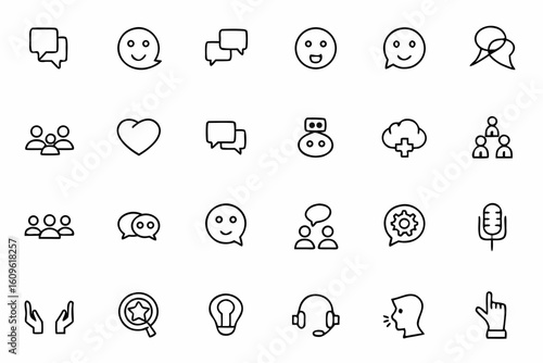 A clean and communicative line bundle visualizing interpersonal conversations and storytelling. Suitable for therapy, training, presentations, and stock visuals.