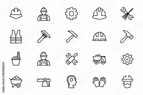 A bold yet minimalistic bundle of labor-related icons, captured in a continuous single-line style. Perfect for workforce planning, vocational training, and industrial branding visuals.