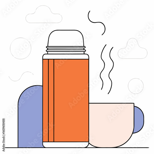 Hot Thermos Bottle with Rising Steam – Warm Autumn