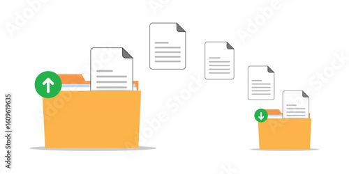 file transfer concept, backup data, document save on storage, technology cloud, upload and download, flat illustration vector template