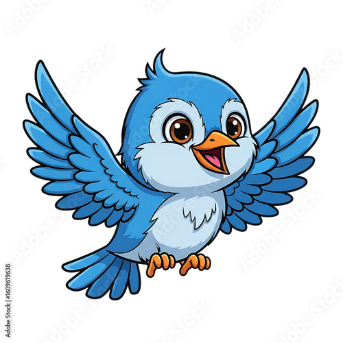 Cartoon of a Cheerful Blue Bird on transparent background
