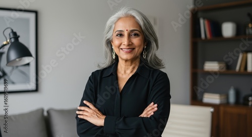 Indian Business Woman Posing With Arms Crossed Smiling At The Camera