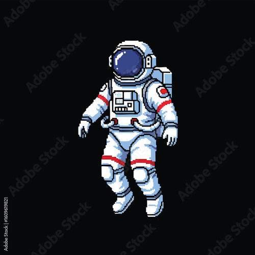 Pixel Art Astronaut in White Spacesuit with Red Accents.