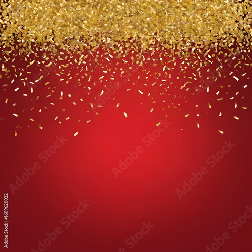 Red Background Golden Confetti Celebration.