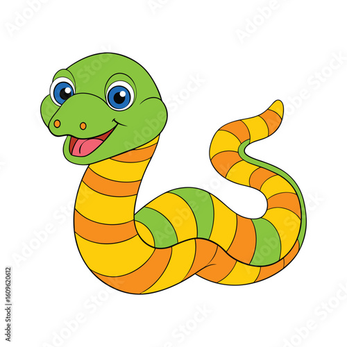 Smiling Happy Snake Cartoon Vector Art