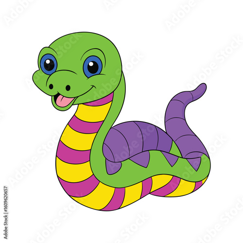 Smiling Happy Snake Cartoon Vector Art