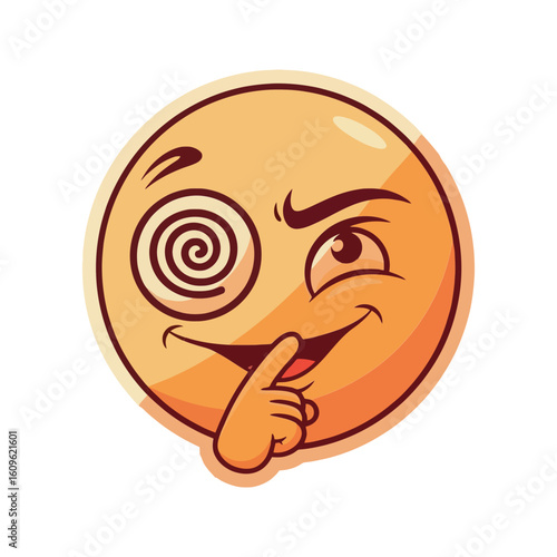 Hypnotized Smiley Face with a Mischievous Grin and a Finger on its Lips