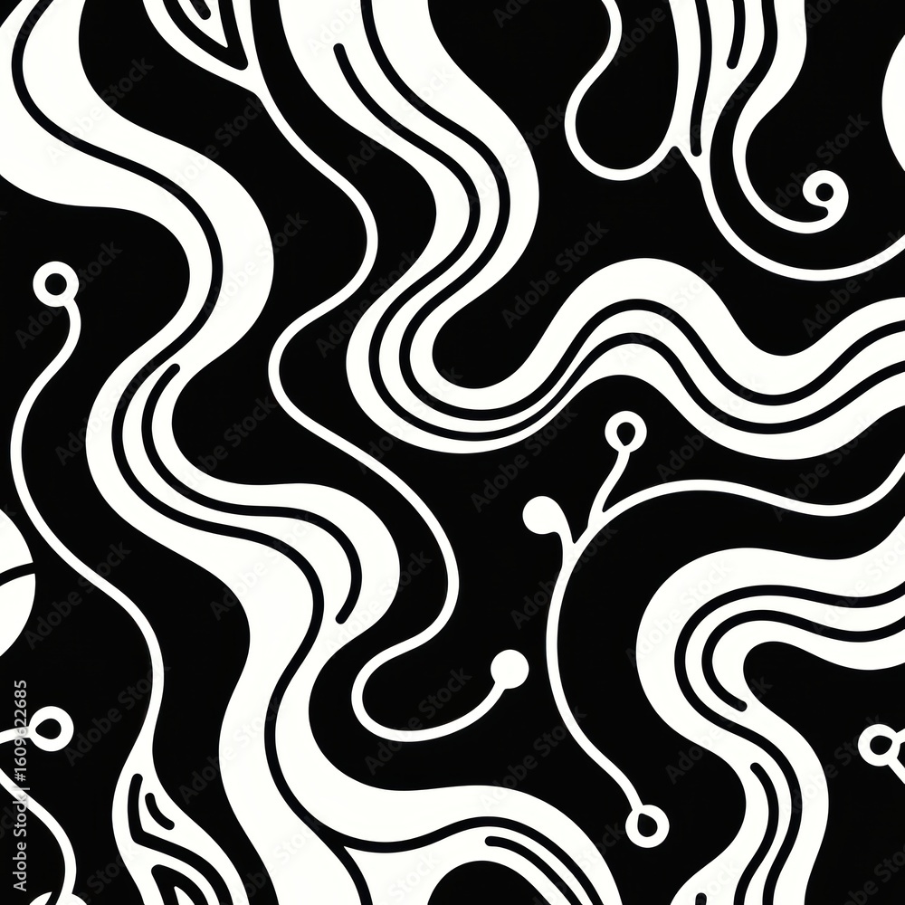 Fototapeta premium Abstract Black and White Wavy Pattern