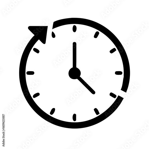 Pictogram Icon of Clock with Rotation Arrow for Time Reset and Refresh

