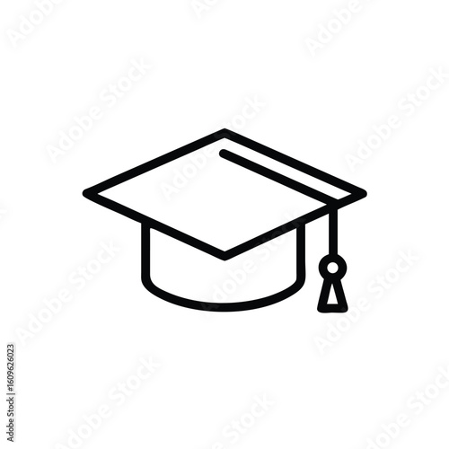 Outline graduation cap icon with tassel on academic education