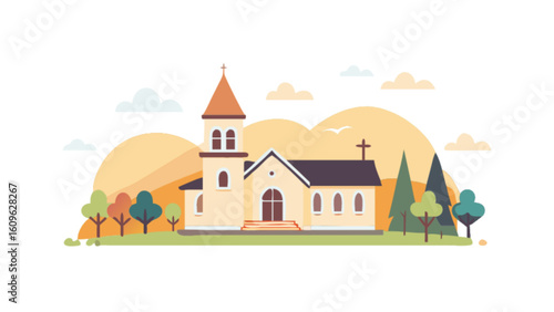 Beautiful church building vector illustration for religious community christian faith architecture design 100