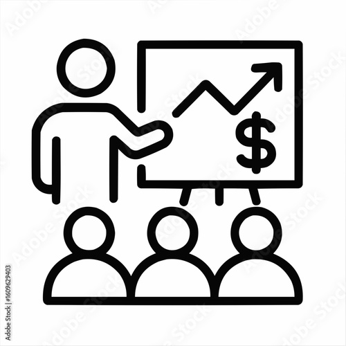 Business presentation with speaker showing financial growth chart  