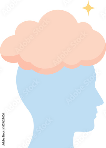 Stylized Silhouette of a Head with a Peach Cloud and Sparkle.