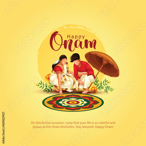 hand drawn new happy Onam celebration greetings. abstract vector illustration design