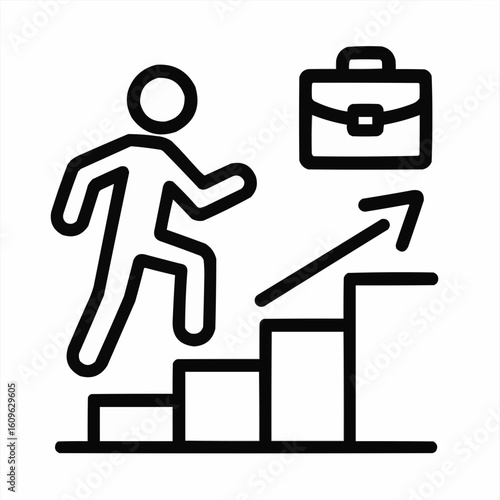 Person climbing stairs towards briefcase symbolizing career growth  