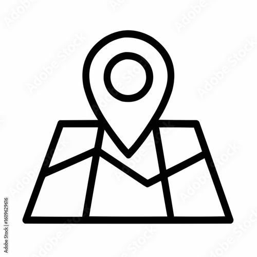Map illustration with location pin in minimal line art style  