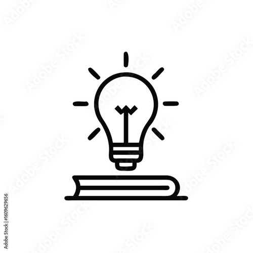 Outline icon light bulb above open book on lightbulb idea