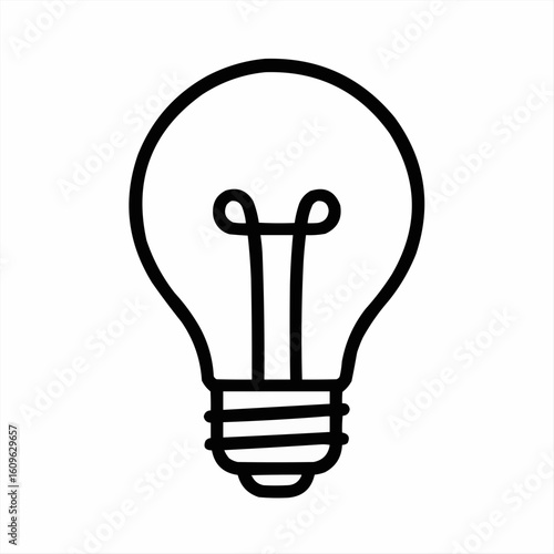Outline of a light bulb on white background  
