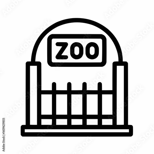 Zoo entrance gate illustration in minimal line art style  