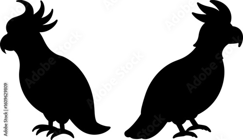 Black cockatoo animal set, a set of cockatoo standing, cockatoo collection, Vector of cockatoo animal, cockatoo silhouette, black cockatoo isolated on white background