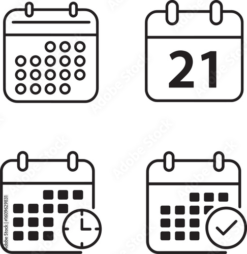 Calendar icons with dates and time clock checkmark