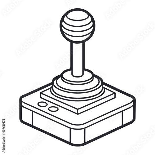 Stylized outline of a classic video game joystick with a simple geometric design isolated on white background