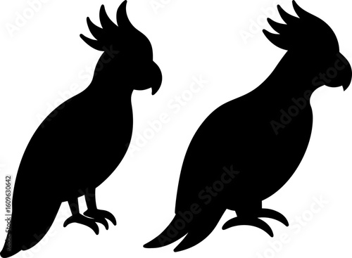 Black cockatoo animal set, a set of cockatoo standing, cockatoo collection, Vector of cockatoo animal, cockatoo silhouette, black cockatoo isolated on white background
