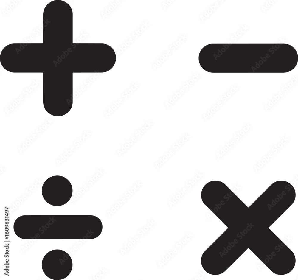 Obraz premium Basic Mathematical Operations Symbols in Black on White Background