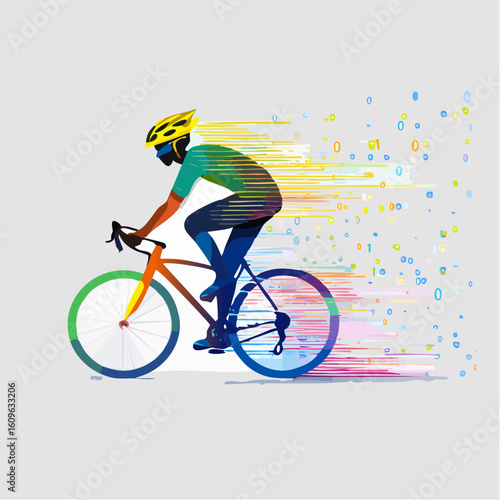 silhouette of a cyclist with vibrant dynamic lines