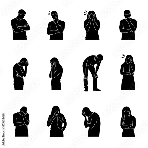 Collection of black silhouette figures showing various states of distress