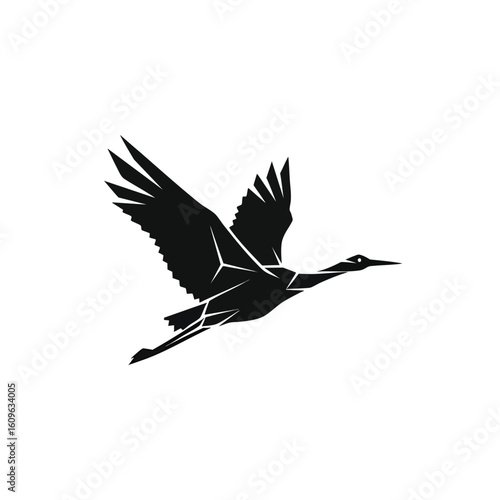 Geometric Silhouette of a Crane in Flight.