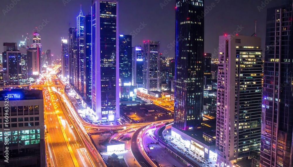 Fototapeta premium Aerial city lights at night