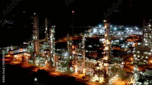 Wallpaper Mural An illuminated oil refinery plant at night with complex infrastructure Torontodigital.ca