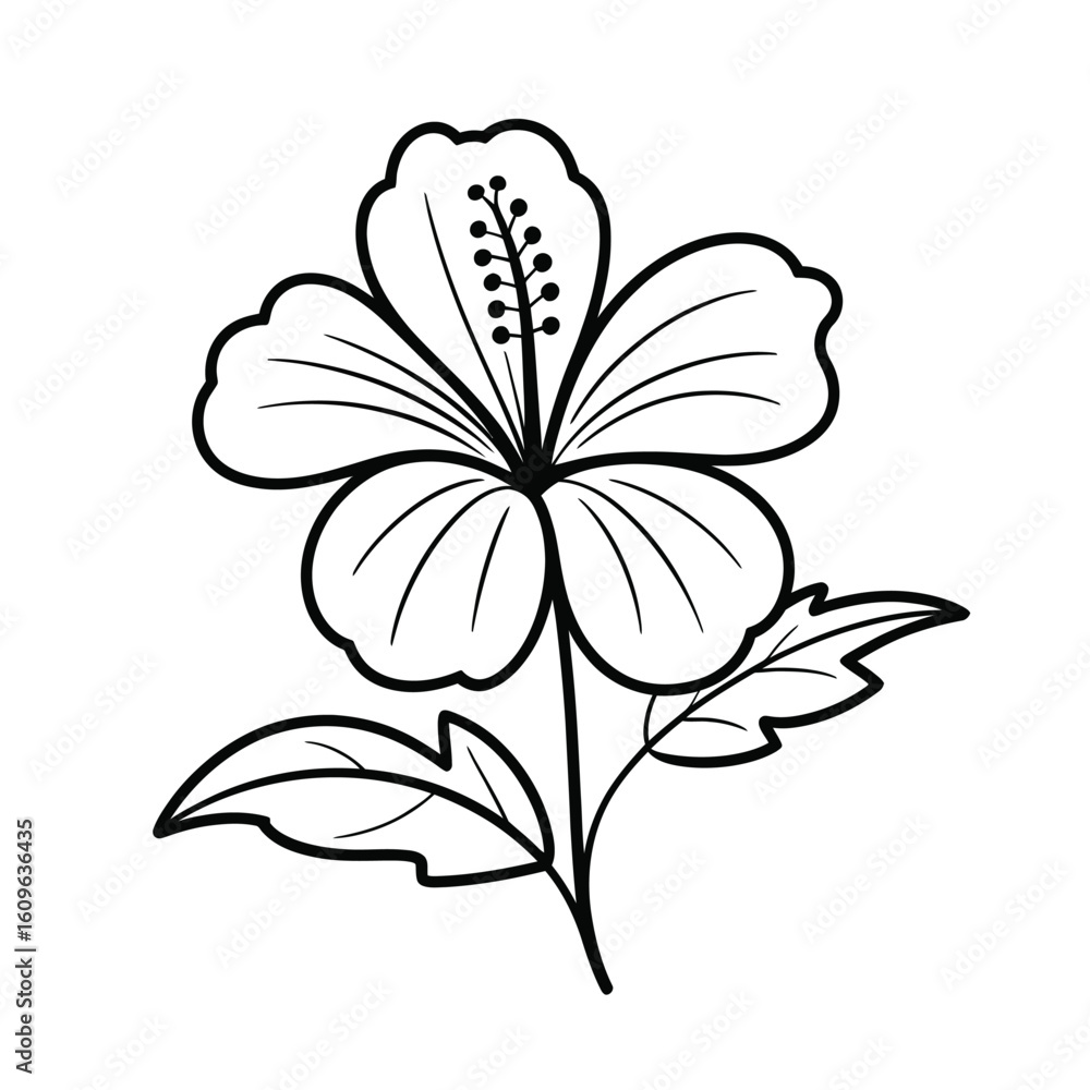 Obraz premium Simple Hibiscus Flower Line Drawing Vector – Minimal Floral Design Illustration