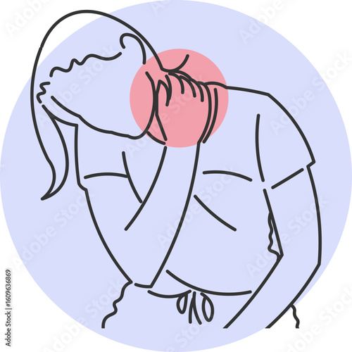 Young Woman Experiencing Neck Pain in Modern Indoor Setting