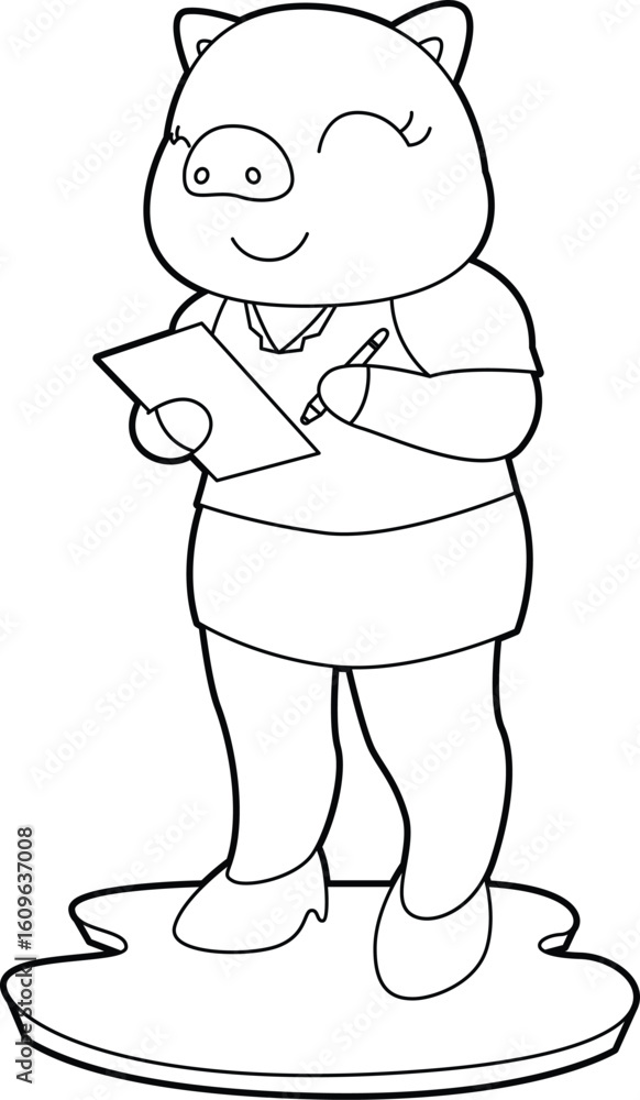 Obraz premium Pig Secretary Note Animal Vector Graphic Art Illustration