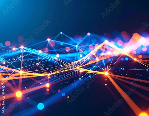 Abstract network of glowing lines and points