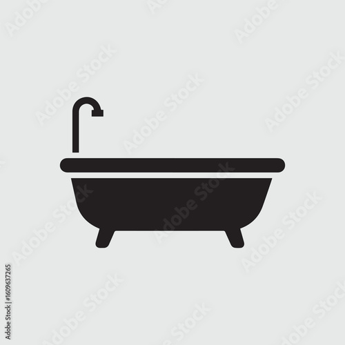 Simple black silhouette of a clawfoot bathtub with a faucet